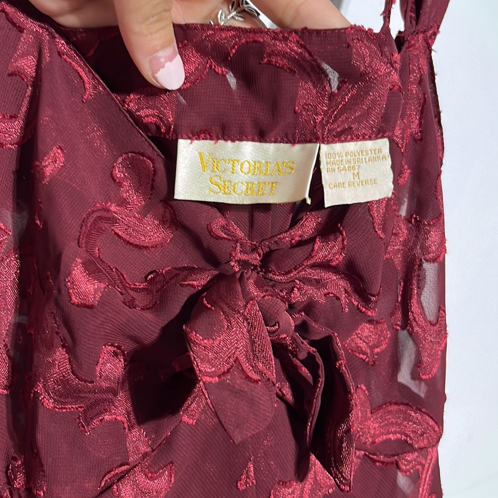 Victoria's Secret Vintage Gold Label Burgundy Babydoll Sheer Floral Chemise M - Picture 5 of 9